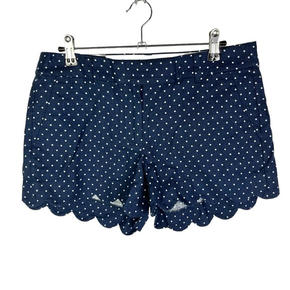 J. Crew Navy Blue & White Polka Dot Scallop Hem Shorts 4 - Picture 2 of 6